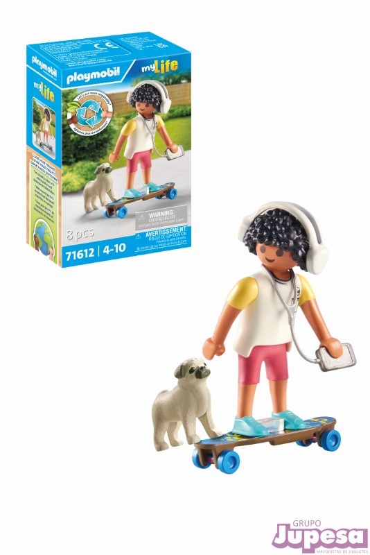 NIÑO SKATE CON PERRO PLAYMOBIL